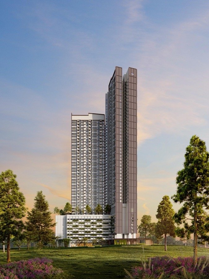 Artist's impression of The Queenswoodz Tower A and Tower B facade by day