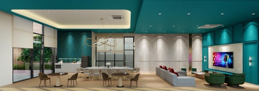 Artist's impression of The Queenswoodz Queen's Lounge dining and lobby area