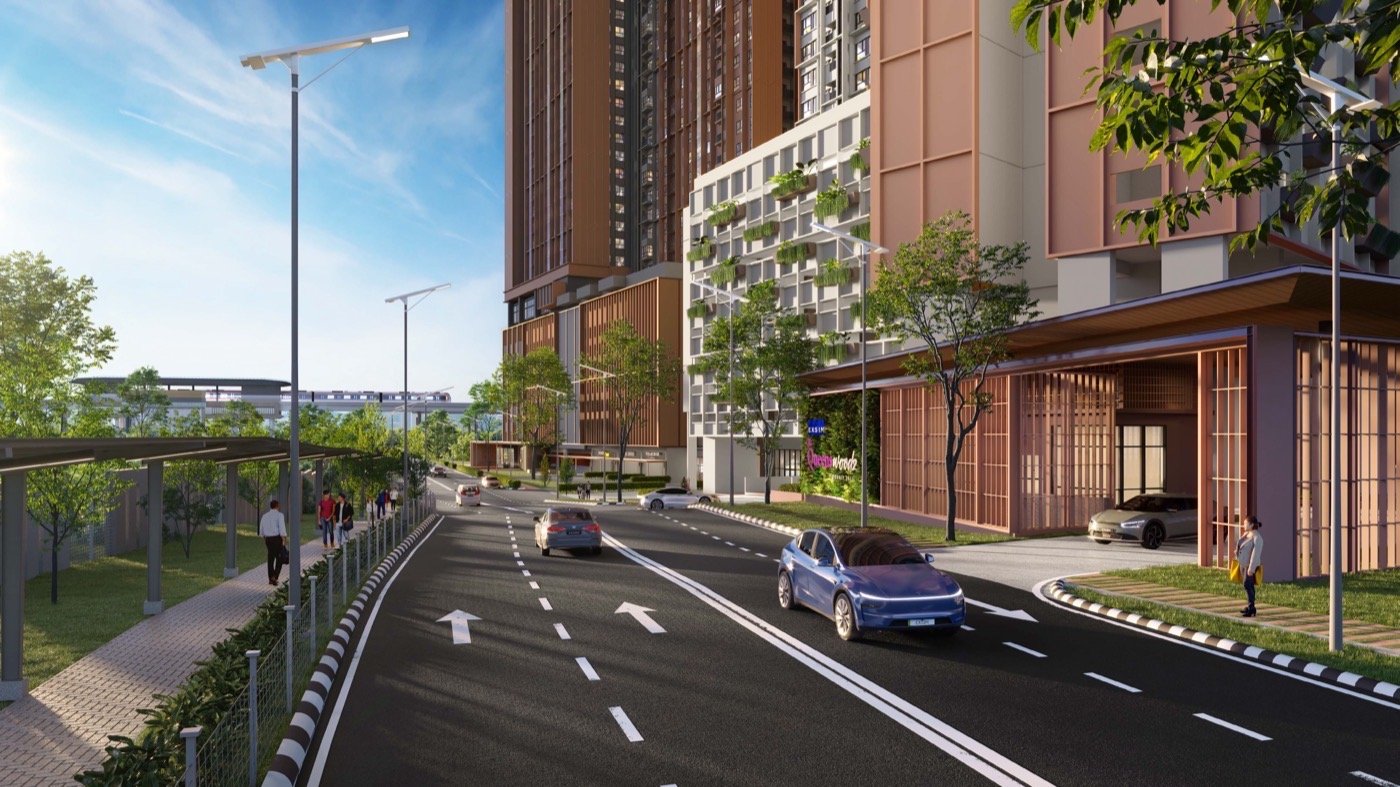 Artist's impression of the covered walkway connecting The Queenswoodz to LRT Awam Besar